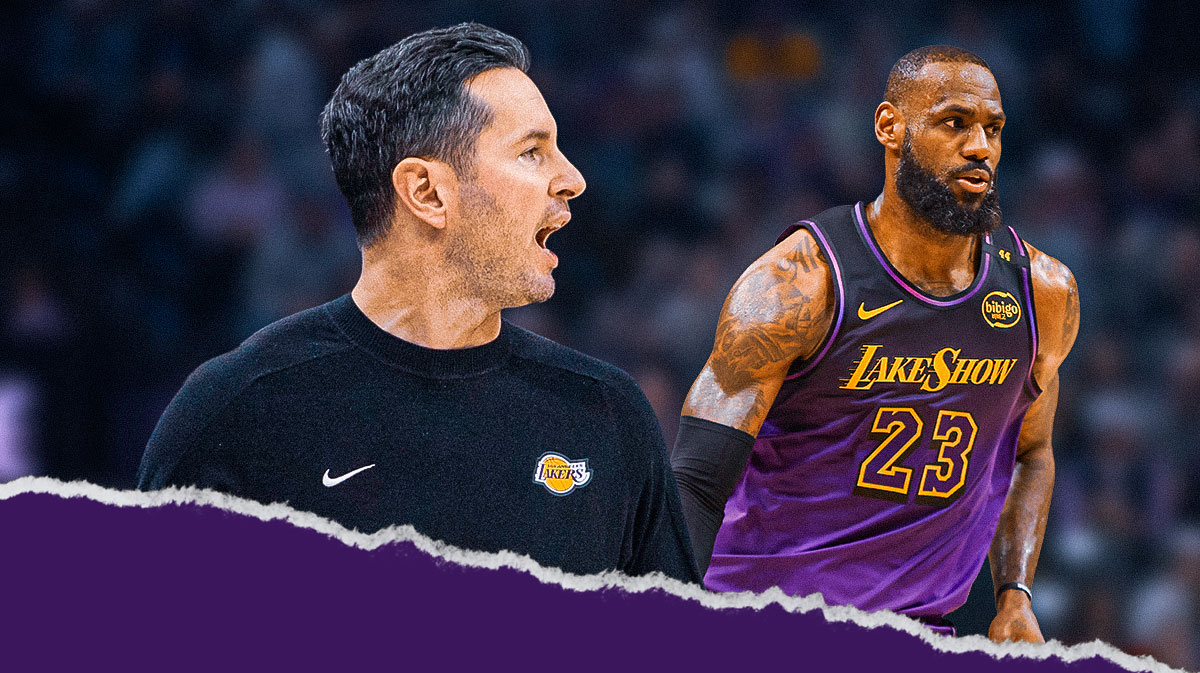 Lakers JJ Reddick looking at LeBron James