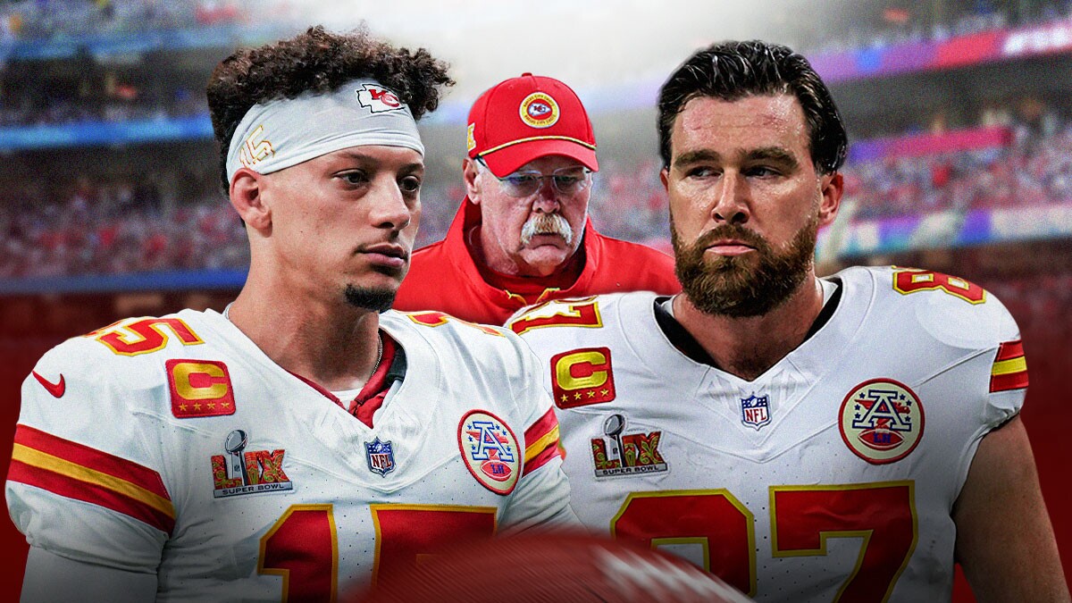 Patrick Mahomes, Travis Kelce and Andy Reid all looking sad after their Super Bowl 59 loss to the Eagles.