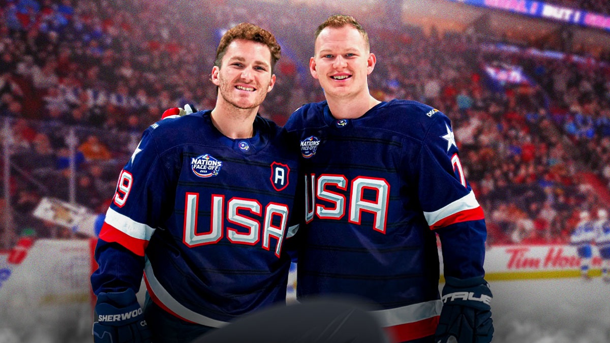 Brady Tkachuk and Matthew Tkachuk with Team USA