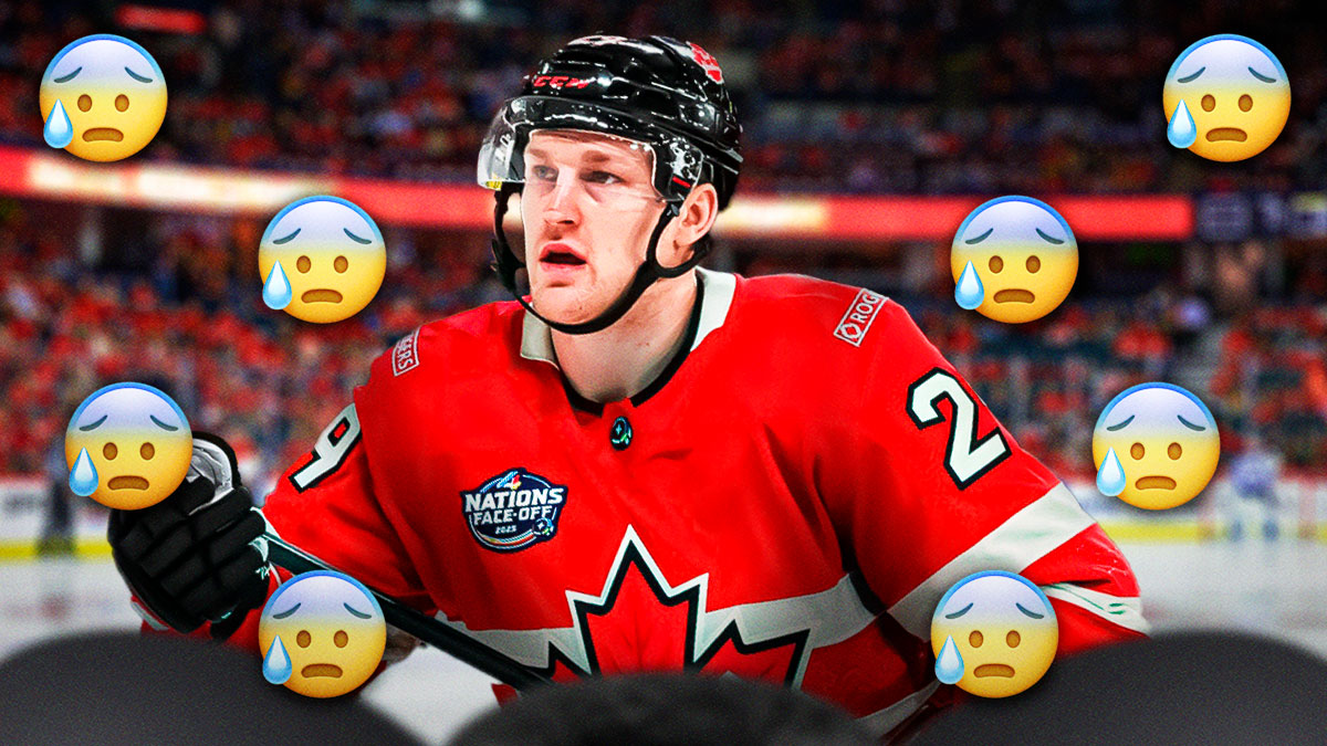 Nathan MacKinnon next to 😰 emojis
