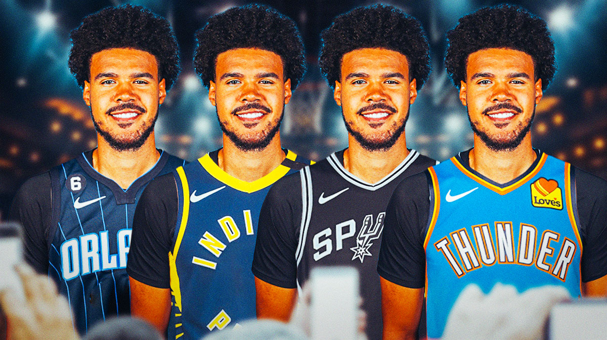 Cam Johnson in a Magic uniform, Cam Johnson in a Pacers uniform, Cam Johnson in a Spurs uniform, and Cam Johnson in a Thunder uniform