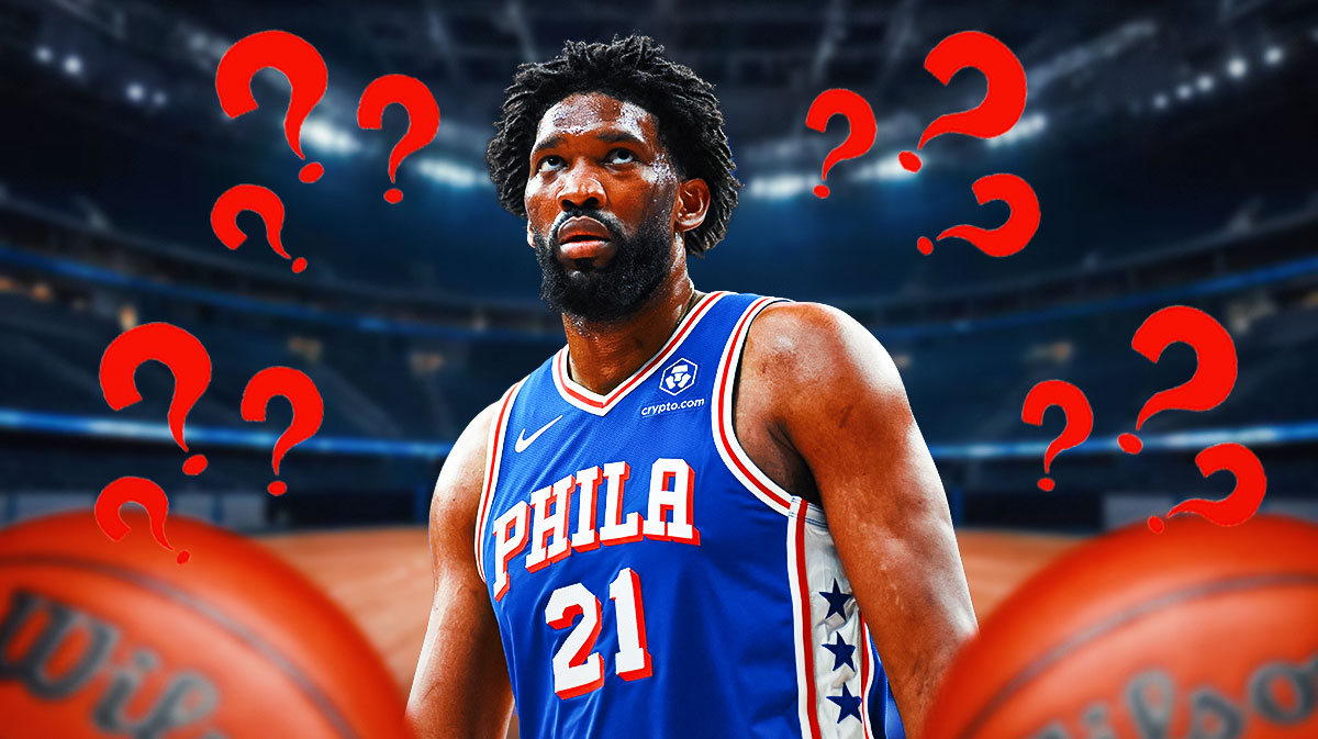 Joel Embiid with question marks around the picture.