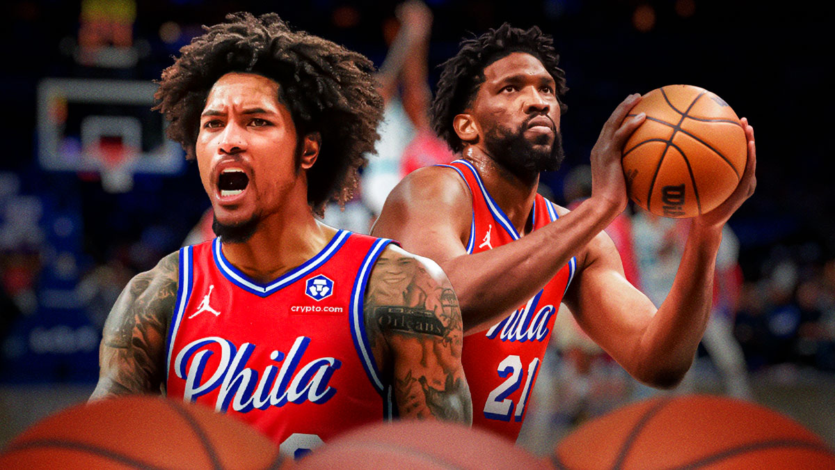 Philadelphia 76ers players Kelly Oubre Jr. and Joel Embiid