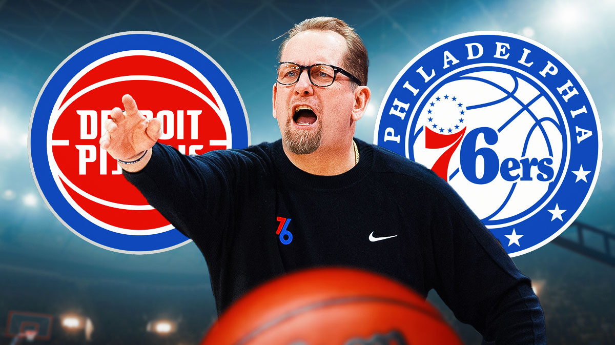Nick Nurse next to 76ers and Pistons logos.
