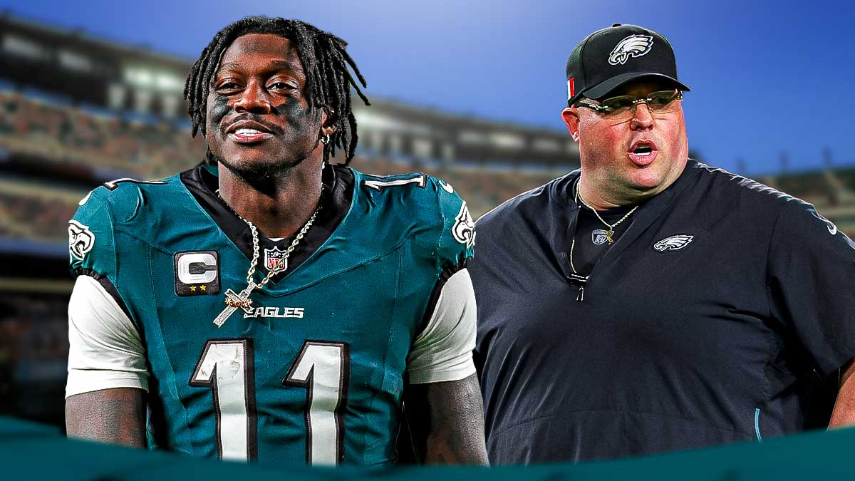 Eagles' AJ Brown next to Eagles' Dom DiSandro