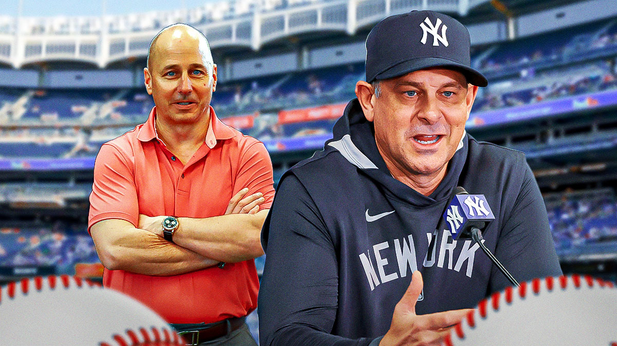 New York Yankees manager Aaron Boone with Yankees GM Brian Cashman as boone hopes to get a contract extension fron the yankees beyond 2025.