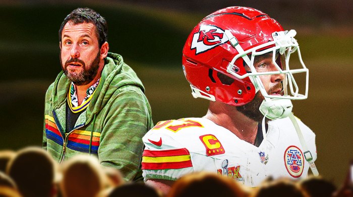 Happy Gilmore 2 stars Adam Sandler and Travis Kelce on golf course.