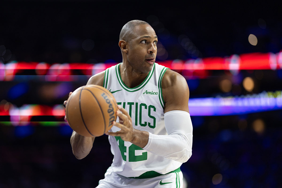 Boston Celtics center Al Horford (42) controls the ball against the Philadelphia 76ers during the third quarter at Wells Fargo Center.