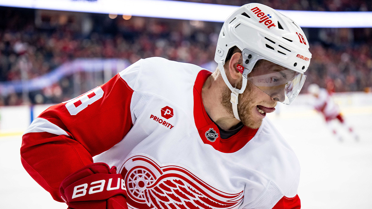 Detroit Red Wings center Andrew Copp (18) in action against the Calgary Flames during the first period at Scotiabank Saddledome.