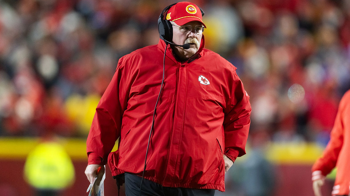 Kansas City Chiefs head coach Andy Reid against the Buffalo Bills during the AFC Championship game at GEHA Field at Arrowhead Stadium.