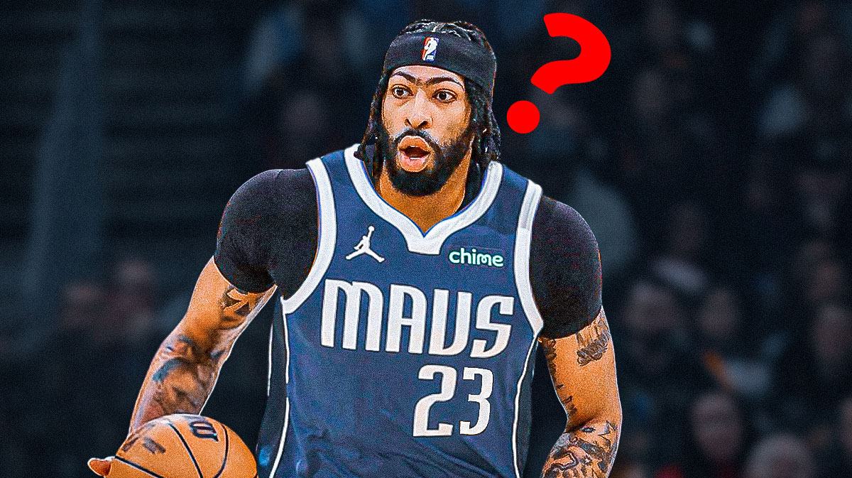 Photo: Anthony Davis in action in Mavericks jersey, question marks above him