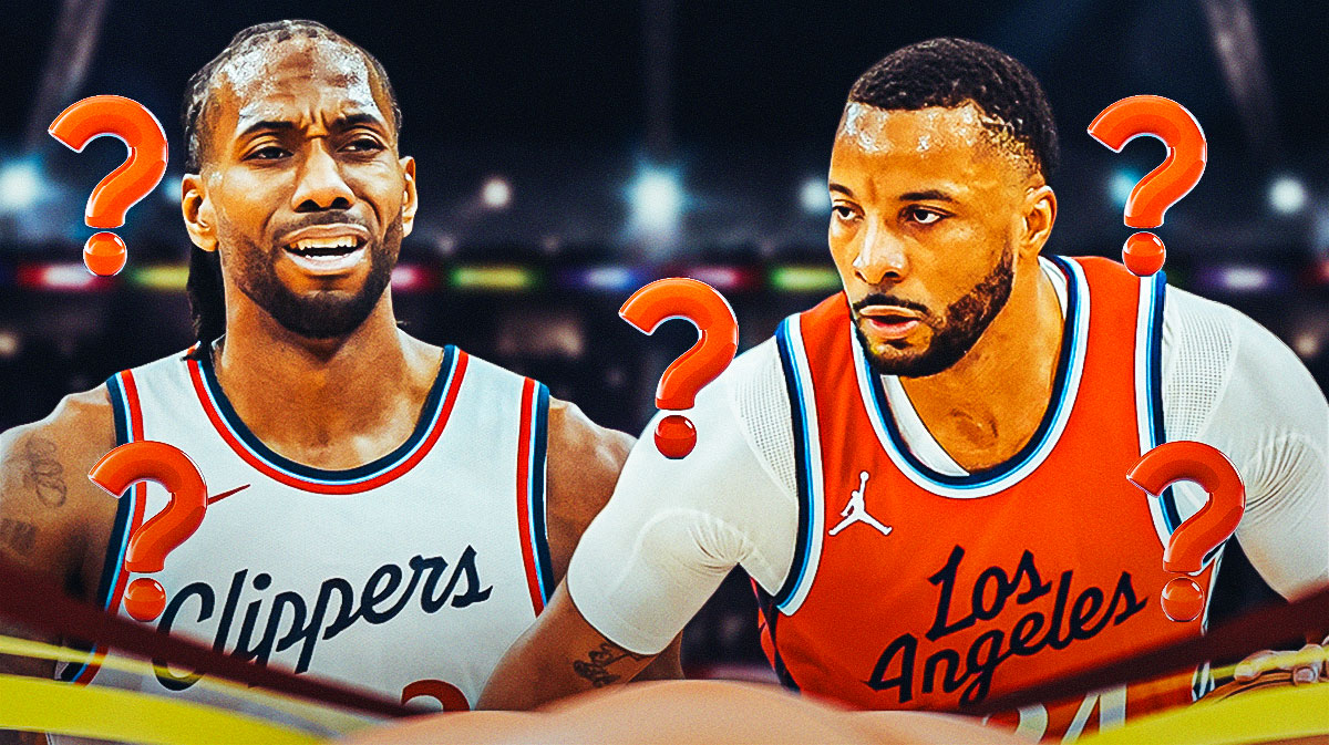 Kawhi Leonard and Norman Powell with question marks around the picture.