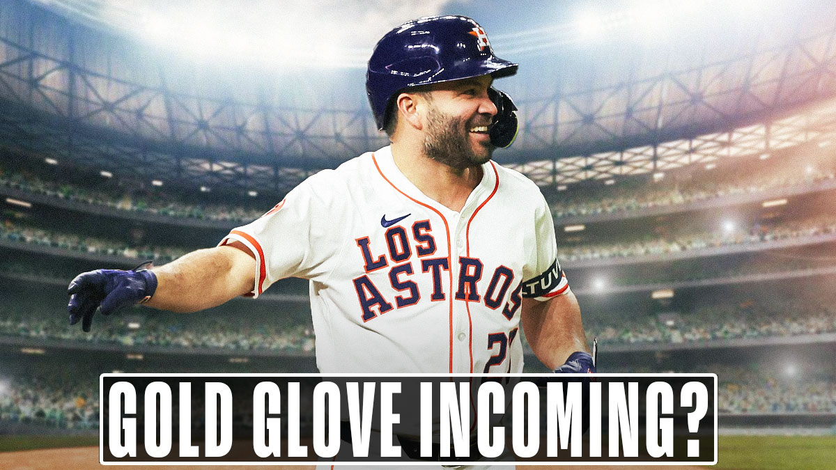 Astros' Jose Altuve smiling, with caption below: GOLD GLOVE INCOMING?