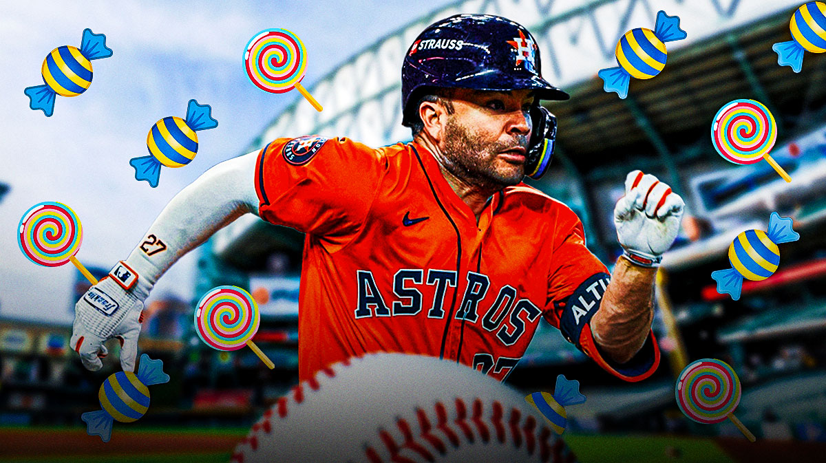 Astros player Jose Altuve surrounded by candy