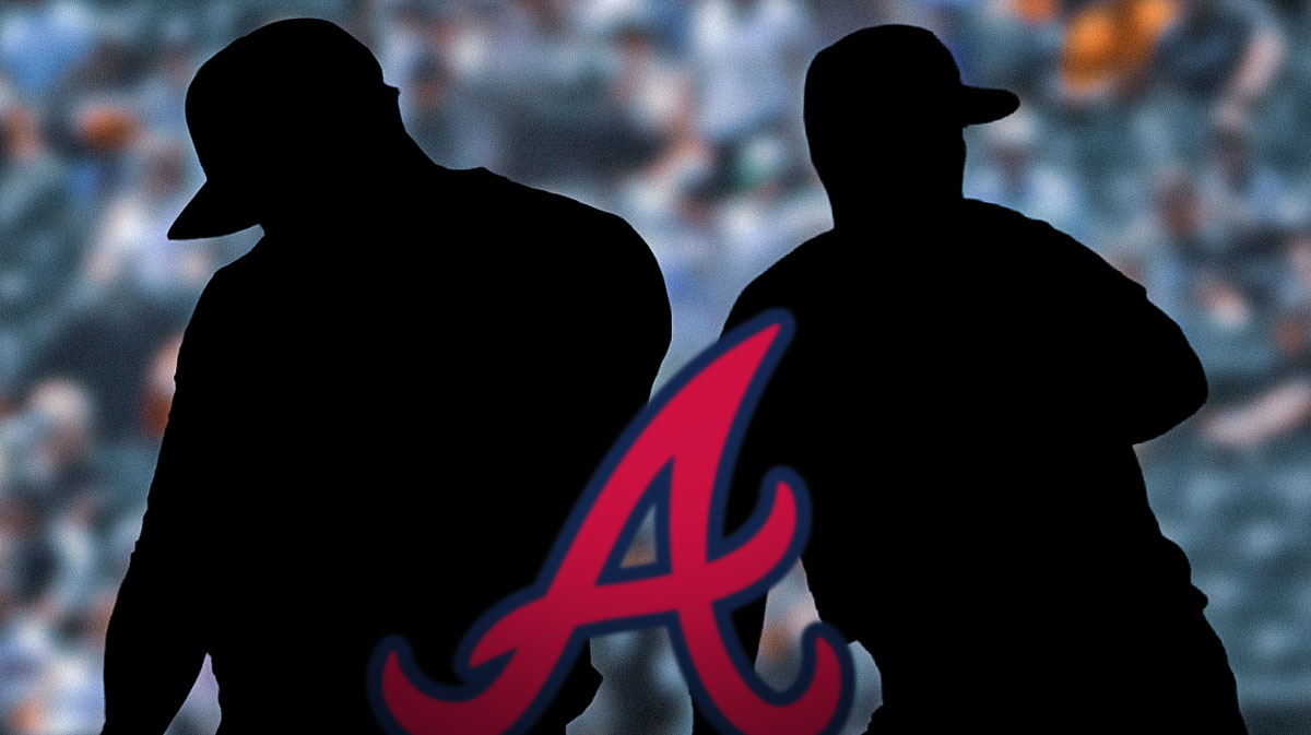 Braves logo in the middle. Silhouettes of Jake Diekman and Dylan Covey on either side.