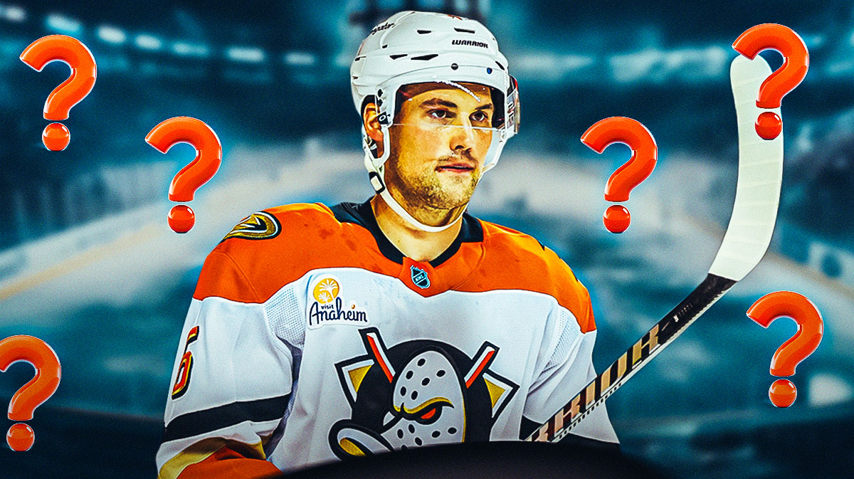 Brian Dumoulin in image looking stern, 3-5 question marks, hockey rink in background