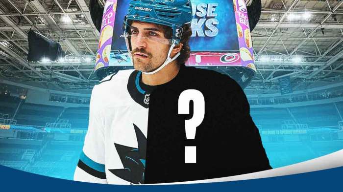 Mario Ferraro wearing a half Sharks half mystery jersey