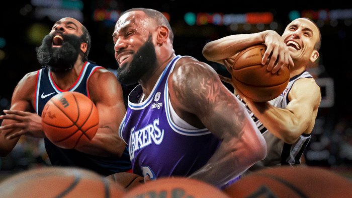 Manu Ginobili, LeBron James, James Harden all together and all flopping. If I could get them all exaggerating fouls/falling over/having a grimacing facial expression, etc., that would be ideal.