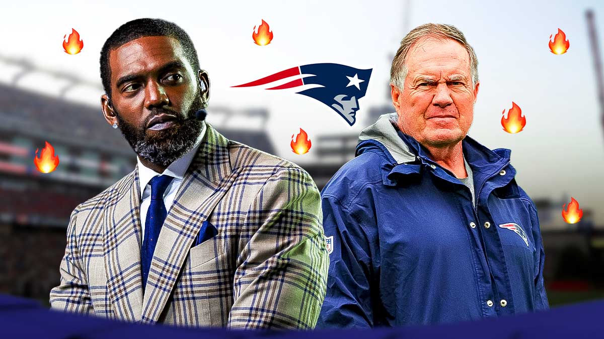 Bill Belichick, Randy Moss, New England Patriots logo, fire symbols