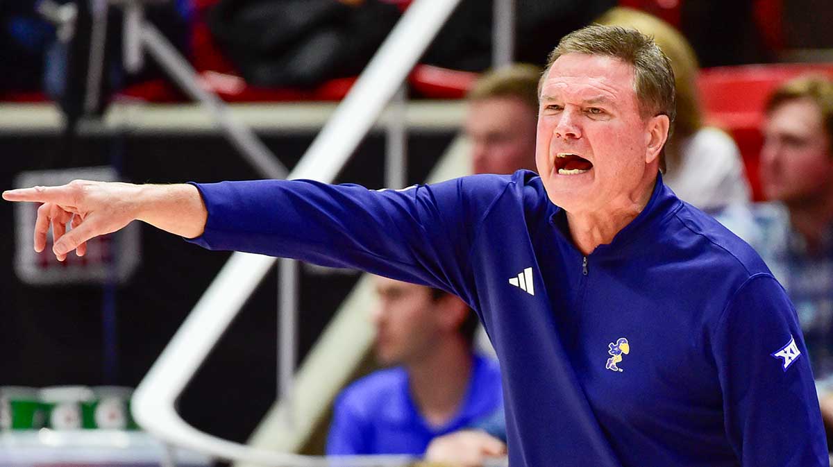 Kansas Jayhawks head coach Bill Self calls a play against the Utah Utes during the second half at the Jon M. Huntsman Center.