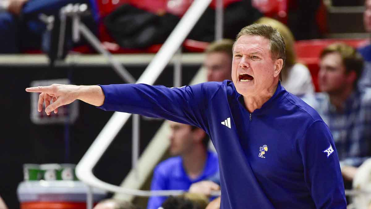 Kansas Jayhawks head coach Bill Self calls a play against the Utah Utes during the second half at the Jon M. Huntsman Center.