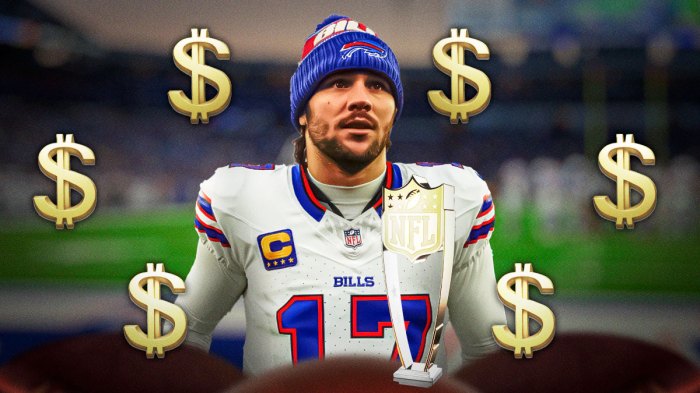 Josh Allen with MVP trophy and money emojis.
