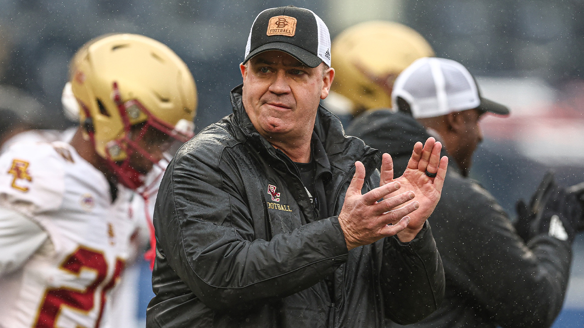 Boston College Eagles head coach Bill O'Brien on the field before the game against the Nebraska Cornhuskers at Yankee Stadium.