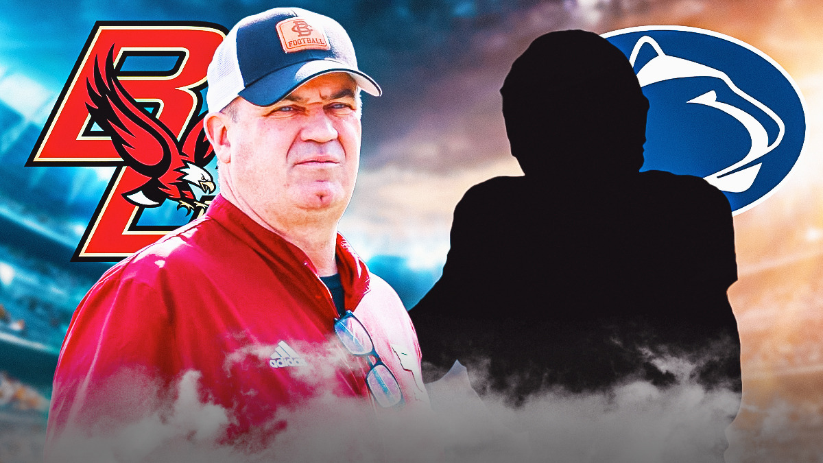 Bill O'Brien, silhouette of Matt McGloin, Boston College Eagles and Penn State Nittany Lions logos