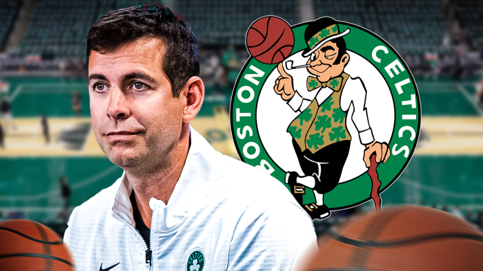 Celtics president of basketball operations Brad Stevens, TD Garden in back