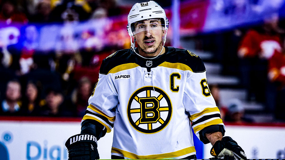 Boston Bruins left wing Brad Marchand (63) during the third period against Calgary Flames in Scotiabank Saddledome.