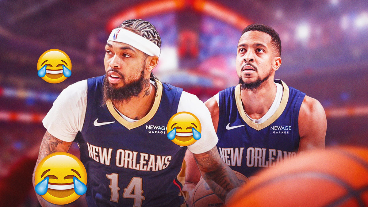 Brandon Ingram with laughing emojis next to CJ McCollum.