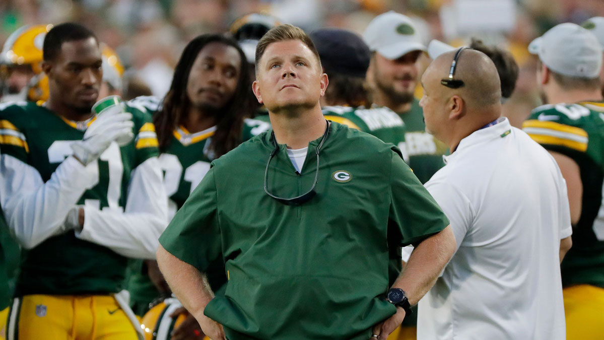 Green Bay Packers GM Brian Gutekunst looks up at the video board during the first half of an NFL preseason game at Lambeau Field on Thursday, August 9, 2018 in Green Bay, Wis. Gpg Packersvstitans 080918 Abw1655