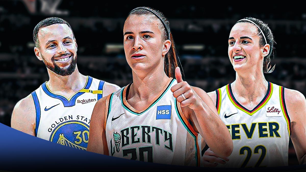 NBA Golden State Warrior player Stephen Curry, WNBA New York Liberty player Sabrina Ionescu and WNBA Indiana Fever player Caitlin Clark.