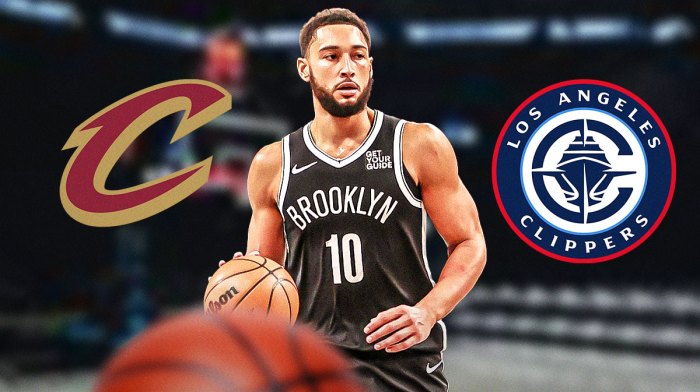 Nets' Ben Simmons with Cavs and Clippers logos