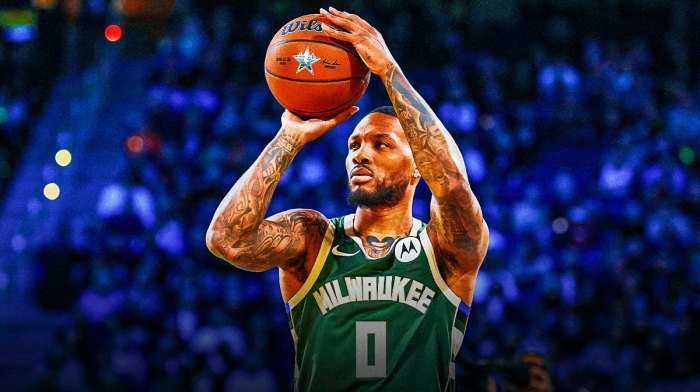 Damian Lillard shooting a basketball.