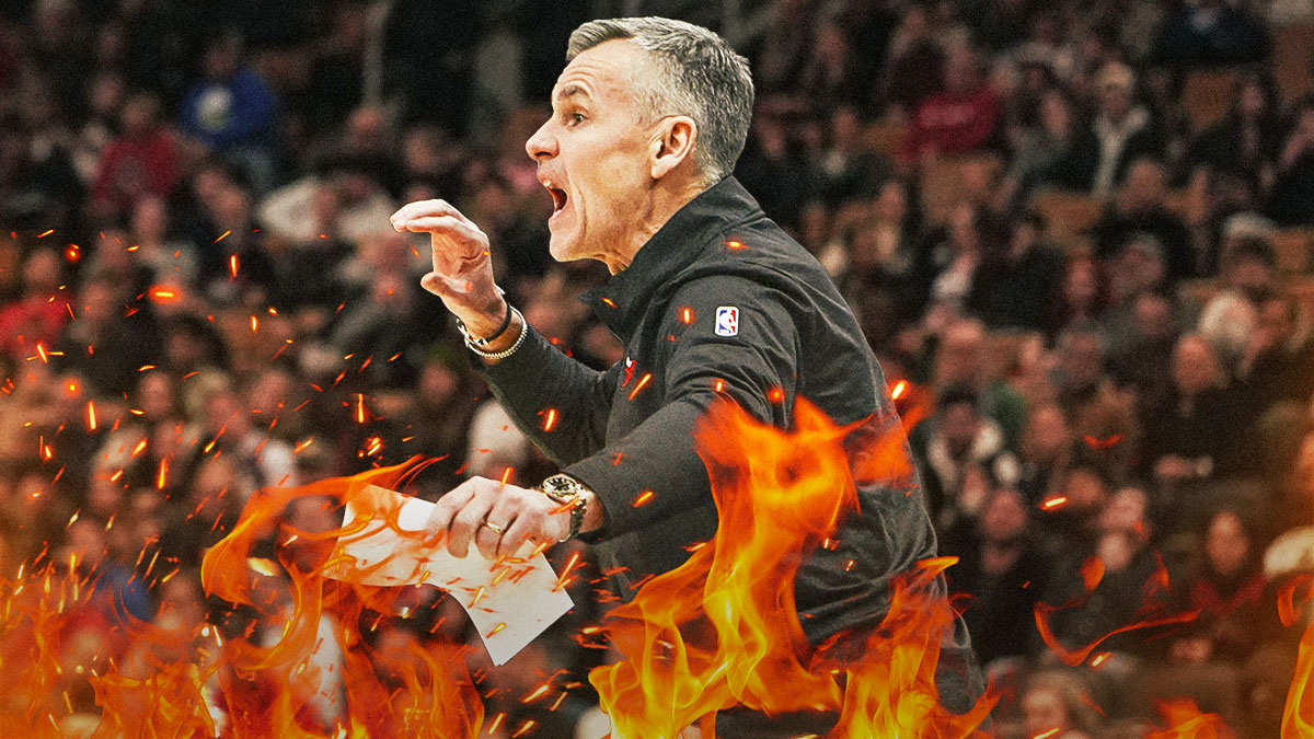 Bulls, Billy Donovan, Billy Donovan Bulls, Bulls schedule, Bulls standings, Billy Donovan looking angry, fire on graphic, Bulls arena in the background