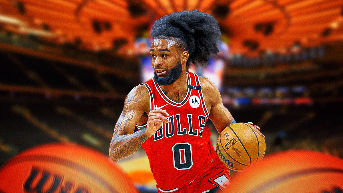 Bulls, Coby White, Knicks, Bulls Knicks, Coby White Bulls, Coby White in Bulls uni with Knicks arena in the background