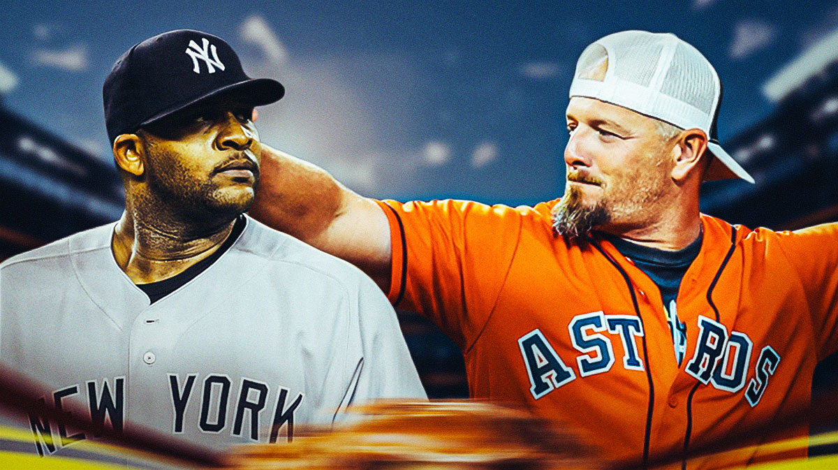 Hall of fame inductee CC Sabathia in Yankees jersey, Billy Wagner in Astros jersey