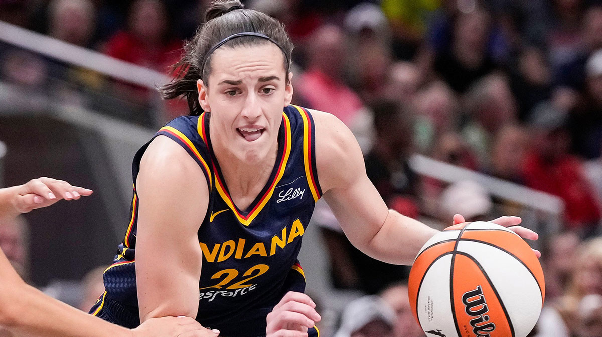 Indiana Fever guard Caitlin Clark (22) rushes up the court Sunday, Sept. 15, 2024, during the game at Gainbridge Fieldhouse in Indianapolis. The Indiana Fever defeated the Dallas Wings, 110-109.