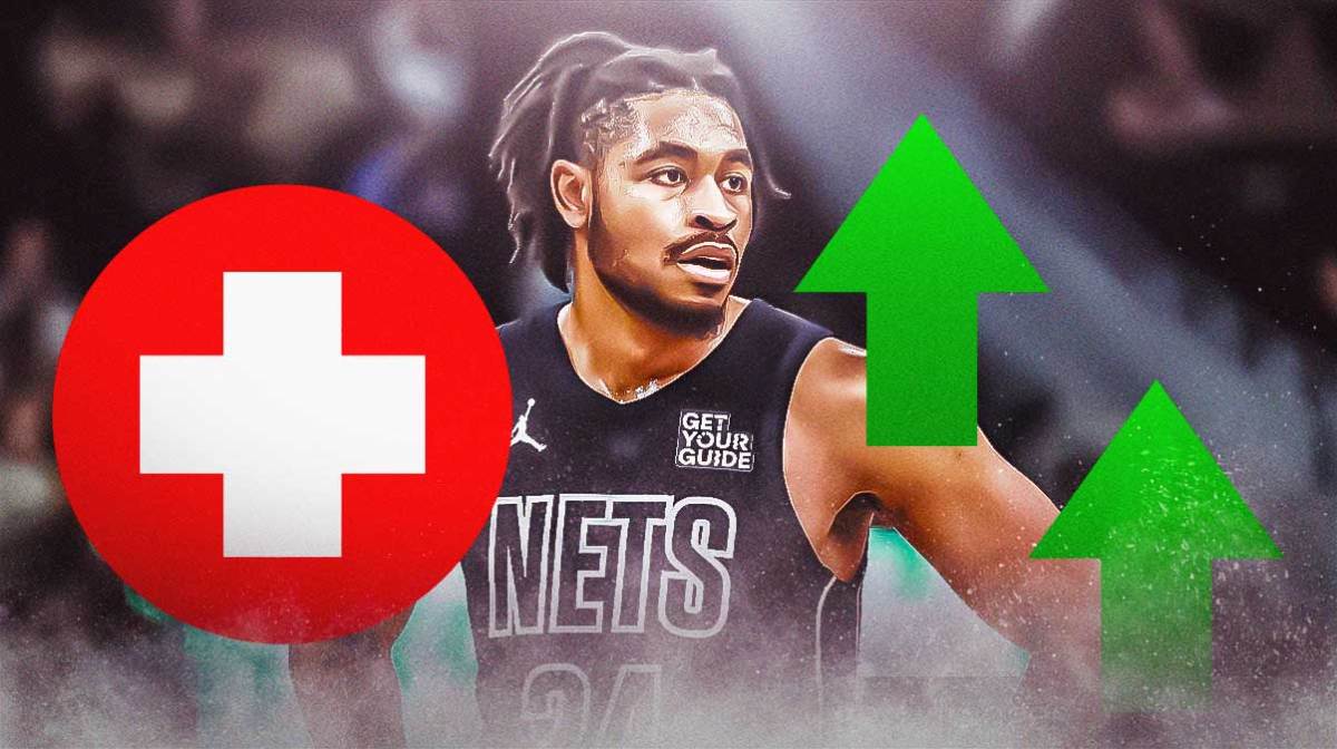 Cam Thomas with medical signs and green arrows pointing up