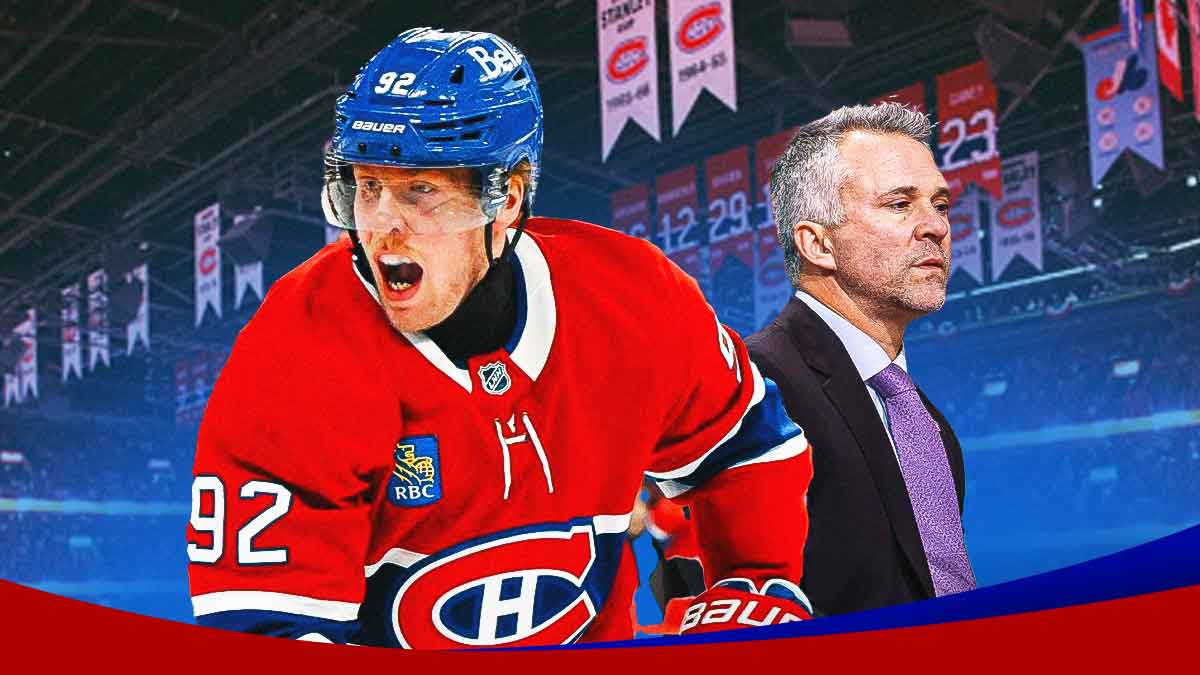 Canadiens forward Patrick Laine on the left, Canadiens coach Martin St. Louis on the right