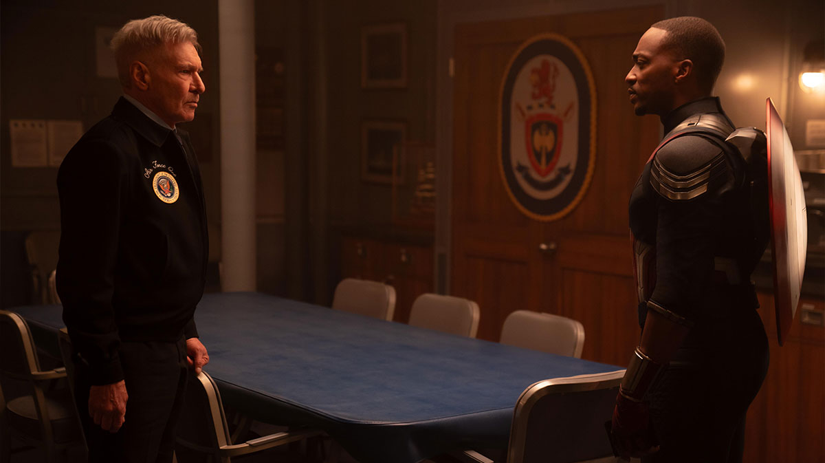 Harrison Ford and Anthony Mackie in Captain America: a brave new world.