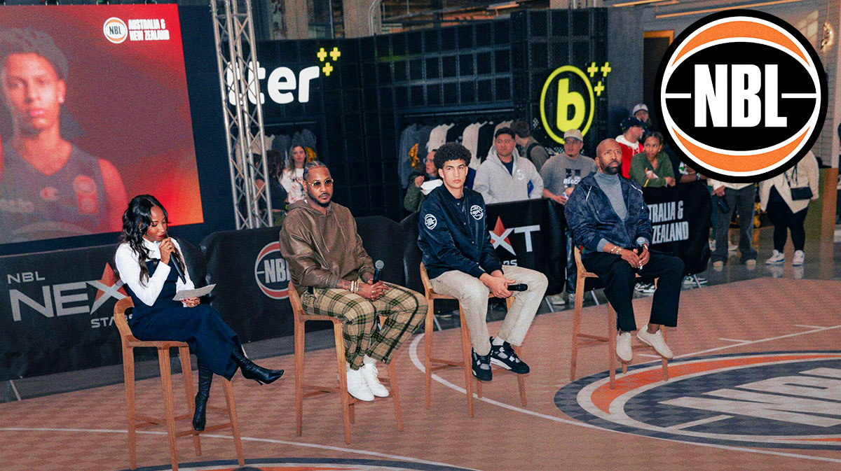 carmelo anthony, kenny smith, karim lopez, at the nbl all star event