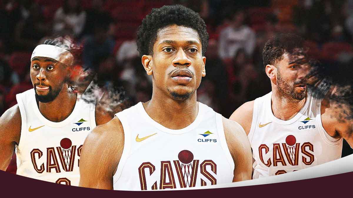 Georges Niang and Caris LeVert (fading like a Thanos snap) with De'Andre Hunter (in a Cavs jersey) surrounded by question marks.
