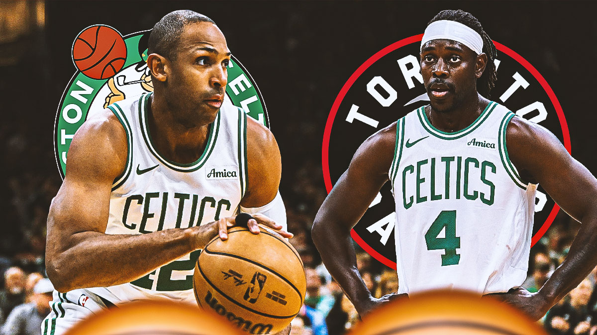 Al Horford and Jrue Holiday, Celtics and Raptors logos, injury symbols