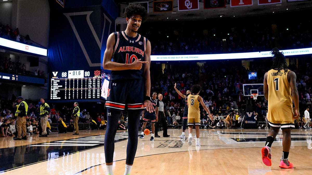 Auburn Tigers guard Chad Baker-Mazara (10) points to his arm after the game against the Vanderbilt Commodores at Memorial Gymnasium.