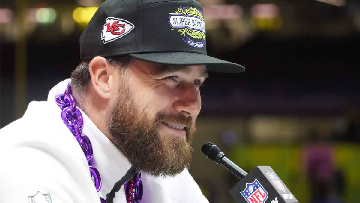 Kansas City Chiefs tight end Travis Kelce (87) during Super Bowl LIX Opening Night at Ceasars Superdome.