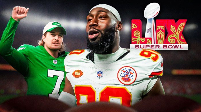 Chiefs, Eagles, Charles Omenihu, Kenny Pickett, Super Bowl, Charles Omenihu and Kenny Pickett, this year's Super Bowl logo on graphic, football background