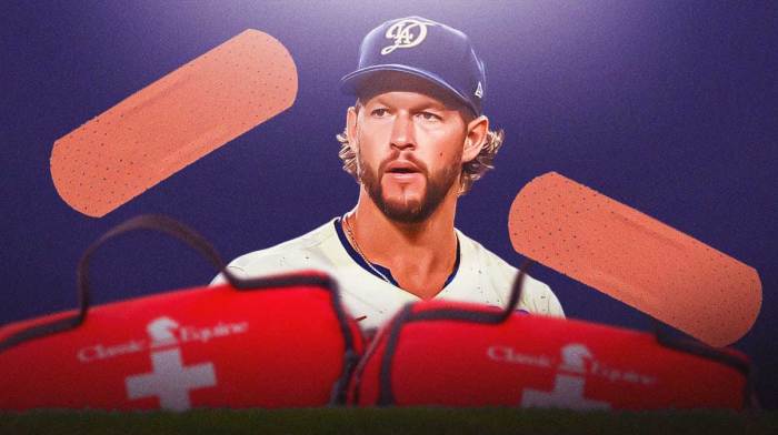 Clayton Kershaw with a bandaid and. med-kit