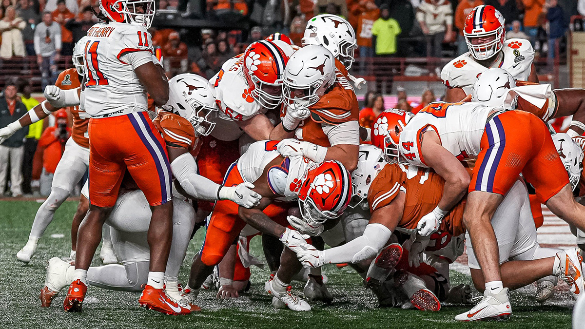 Clemson running back Keith Adams Jr. (19) is stopped on 4th and goal late in the fourth quarter of the game against the Texas Longhorns in the first round of the College Football Playoffs at Darrell K Royal-Texas Memorial Stadium on Saturday, Dec. 21, 2024.